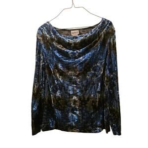 Vtg Y2K Floral Burn Out Velvet Long Sleeve Cowl Neck Blouse Sz XSP WhimsiGoth